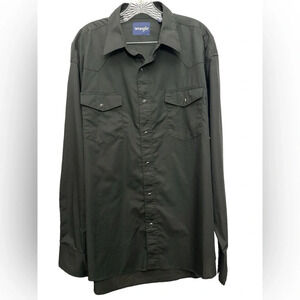 Wrangler Shirt Mens Black Pearl Snap Western Raw Hem Size XL